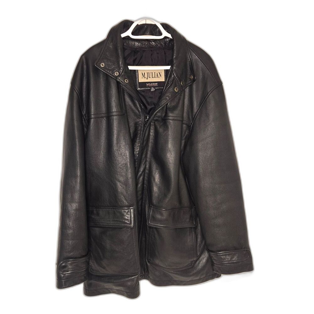 Wilsons Leather M. Julian Black Leather Car Coat Men's Size XL Vintage 90s